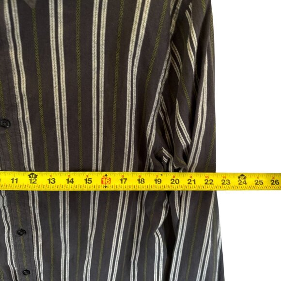 Club Monaco Button Down Shirt XL Striped Cotton Long Sleeve Black Gray  Casual - Picture 7 of 8